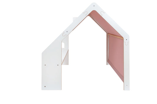 MeowBaby White Wooden House Pink Roof Kids Playhouse – white wood frame with pink roof | Nestling