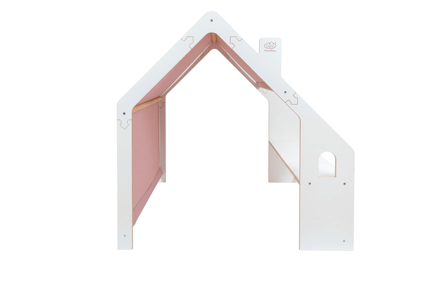 MeowBaby White Wooden House Pink Roof Kids Playhouse – side view of white wood playhouse | Nestling