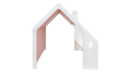 MeowBaby White Wooden House Pink Roof Kids Playhouse – side view of white wood playhouse | Nestling