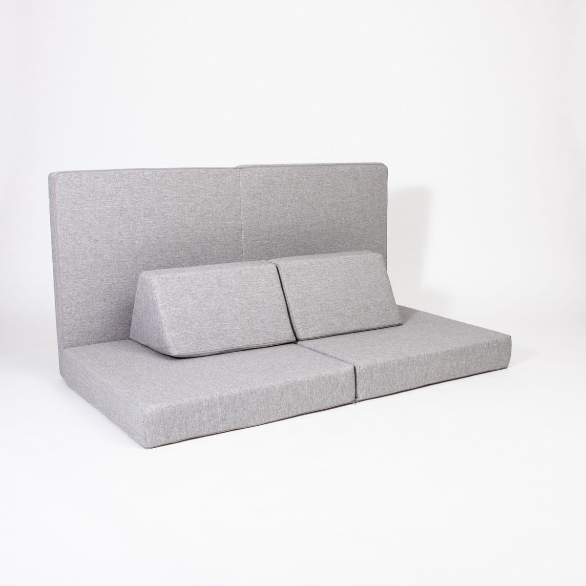 Monboxy Activity Play Mattress Set Grey Foam Sofa – grey foam sofa assembled side view | Nestling