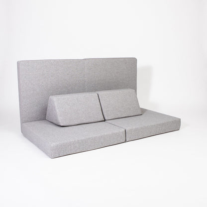Monboxy Activity Play Mattress Set Grey Foam Sofa – grey foam sofa assembled side view | Nestling