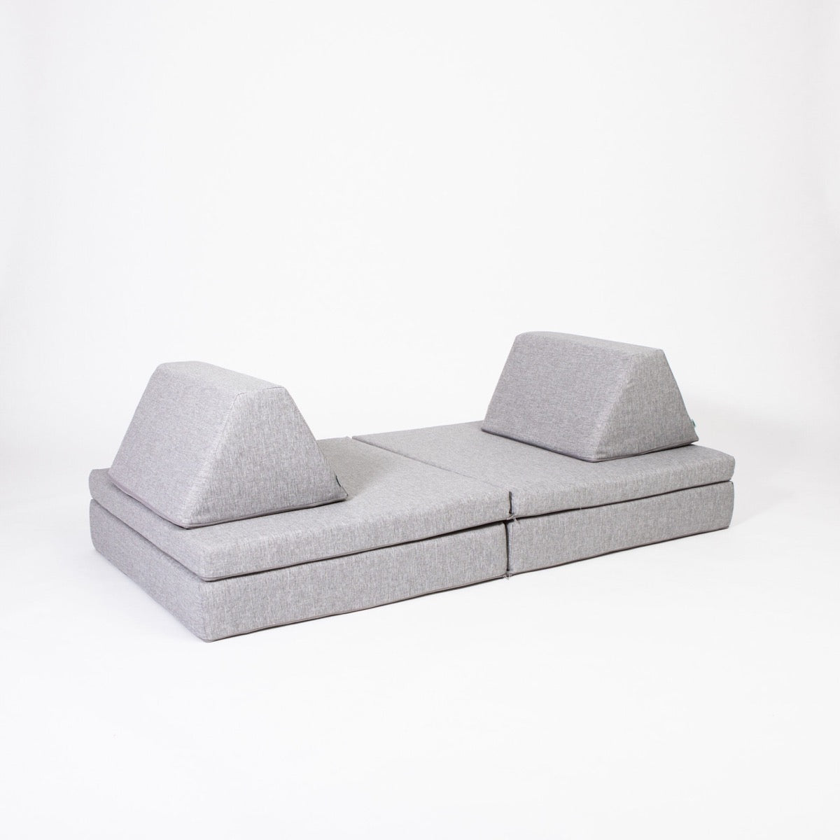 Monboxy Activity Play Mattress Set Grey Foam Sofa – modular pieces reconfigured as playhouse | Nestling