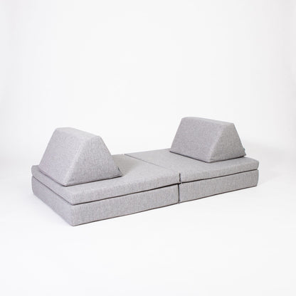 Monboxy Activity Play Mattress Set Grey Foam Sofa – modular pieces reconfigured as playhouse | Nestling