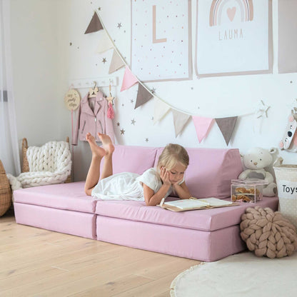 Monboxy Activity Play Mattress Set Pink Foam Sofa – foam pieces in spaceship formation pink | Nestling