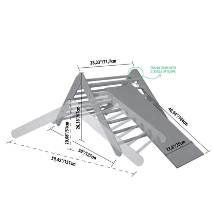 Dimension diagram showing climbing triangle measurements and two-level slope design