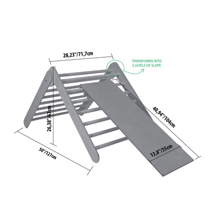 Technical diagram of climbing triangle with adjustable ramp slope specifications
