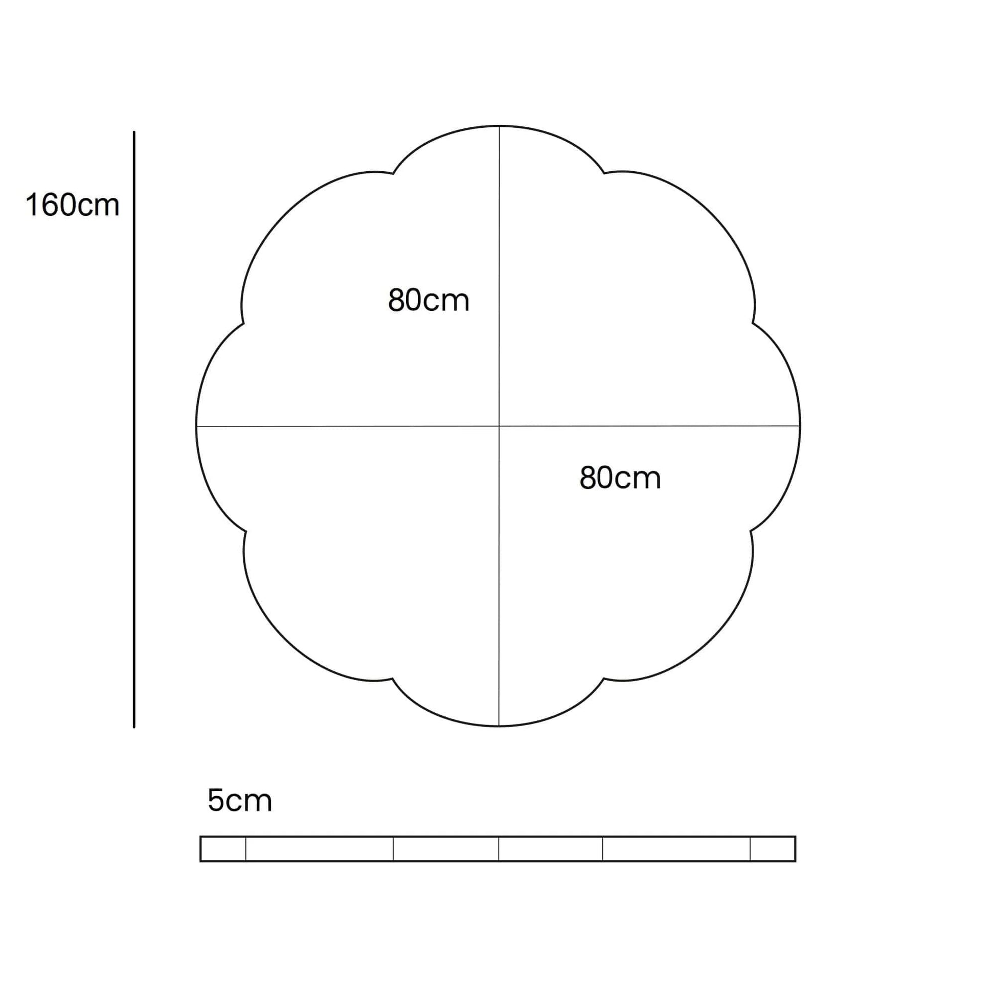 Cloud shaped play mat dimensions showing 160cm height and 80cm width measurements