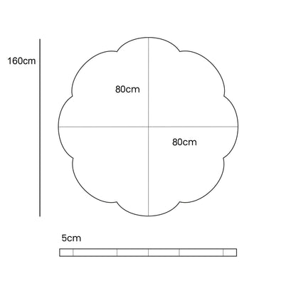 Cloud shaped play mat dimensions showing 160cm height and 80cm width measurements