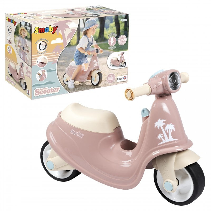 Smoby pink retro ride-on scooter with packaging box and handlebar detail