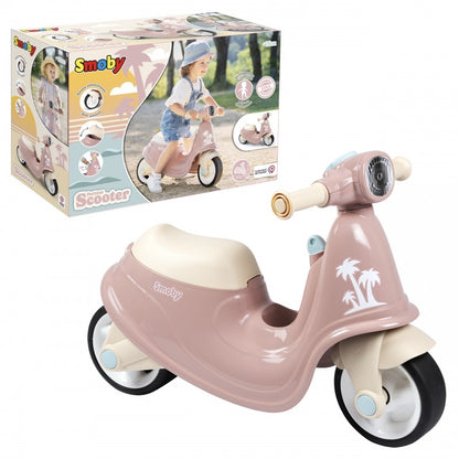 Smoby pink retro ride-on scooter with packaging box and handlebar detail