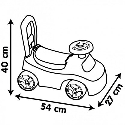 Dimension diagram showing ride-on car measurements of 54cm length, 40cm height, 27cm width
