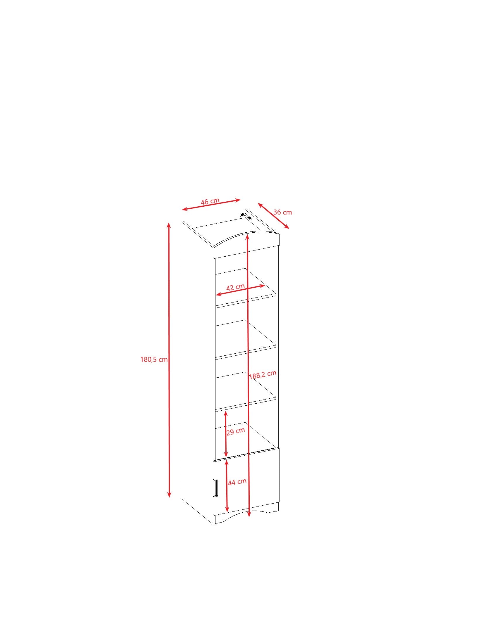 Dimension diagram of Classic bookshelf showing height, width, and compartment measurements