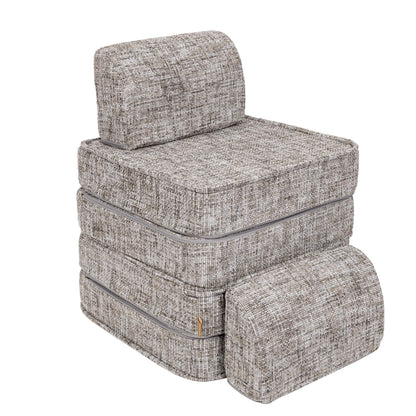 Modular children's sofa pieces stacked to show individual cushion and backrest components
