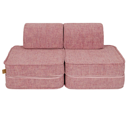 Front view of bubblegum pink modular children's sofa in two-seat setup with back support