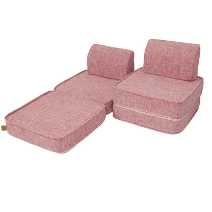Bubblegum pink kids modular sofa arranged as two-seat configuration with back cushions