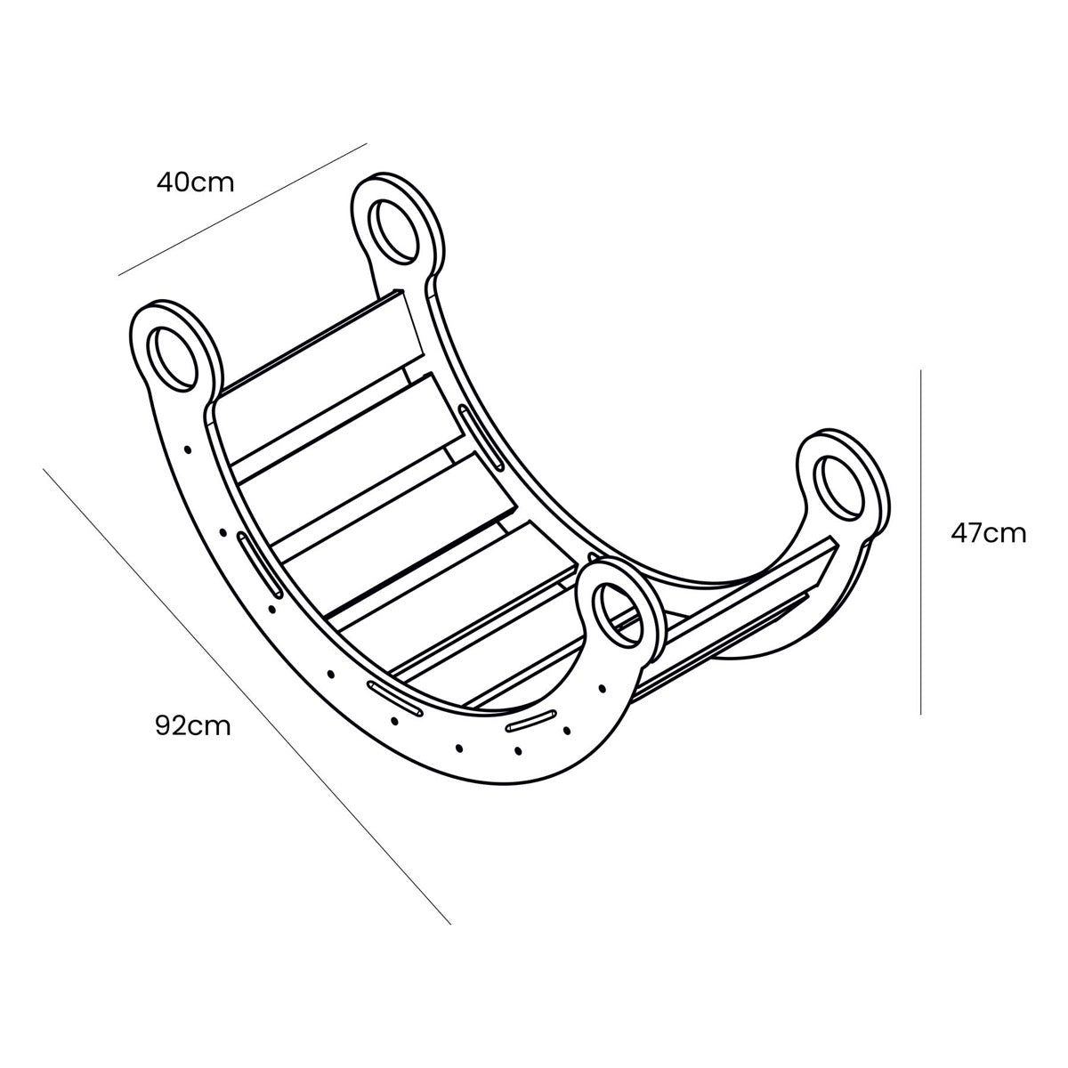 Snug Rocker for Kids Natural and Pink Pillow – dimensions diagram 92x47x40cm birch rocker board | Nestling