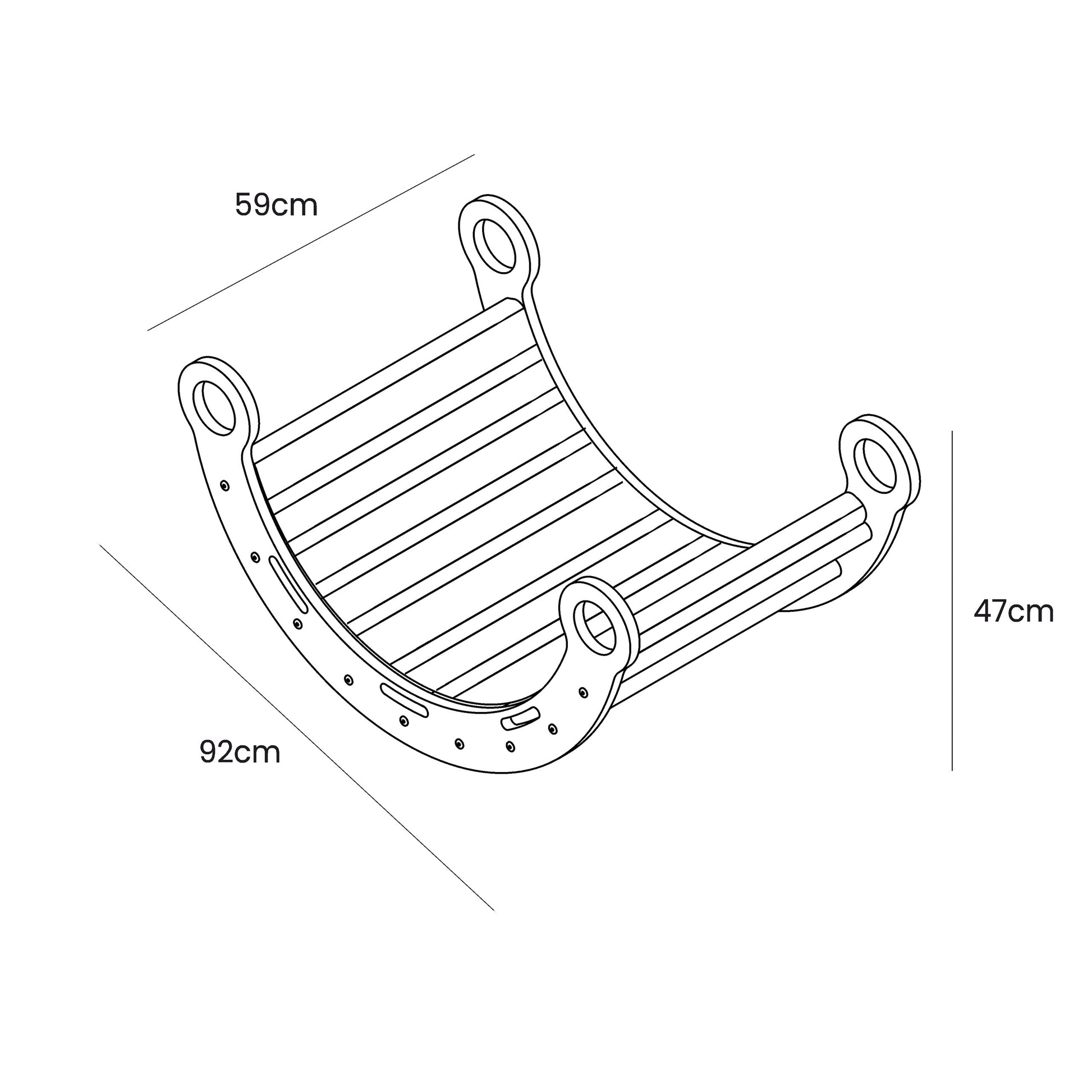 Snug Rocker dimensions diagram showing 92cm width, 59cm depth, 47cm height