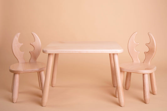 Kidozia Deer children's table and 2 chair set in natural beech wood
