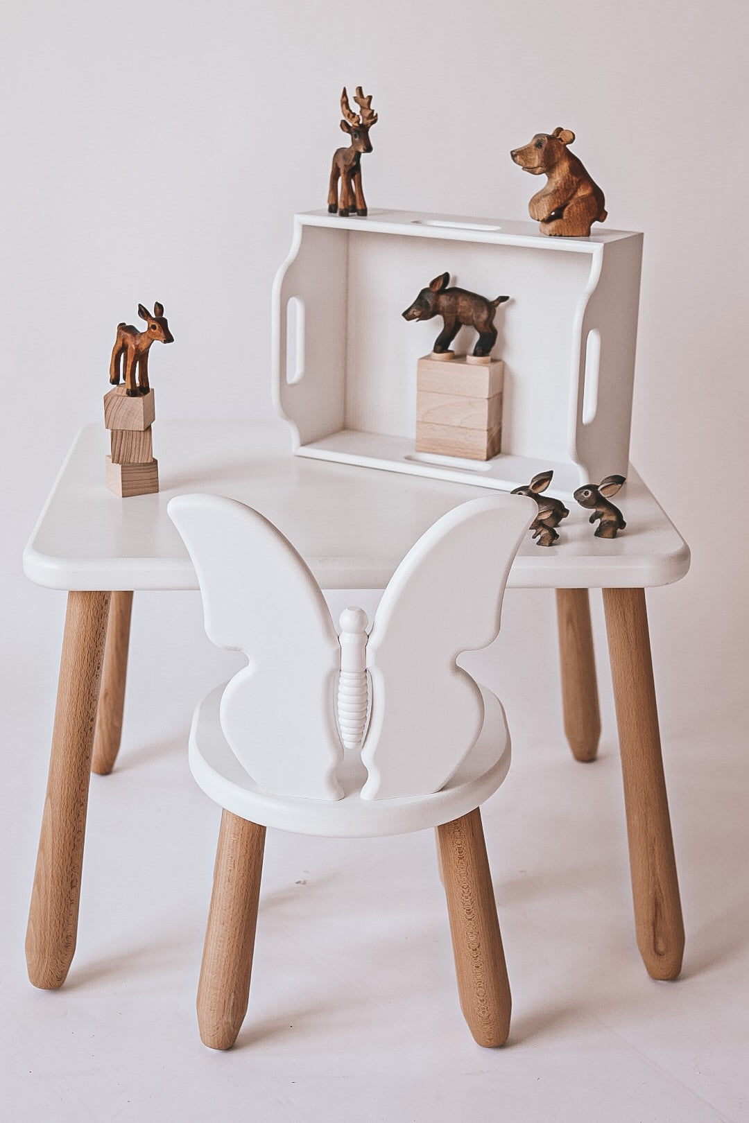 Kidozia Butterfly beech wood table and chair set showing the butterfly motif