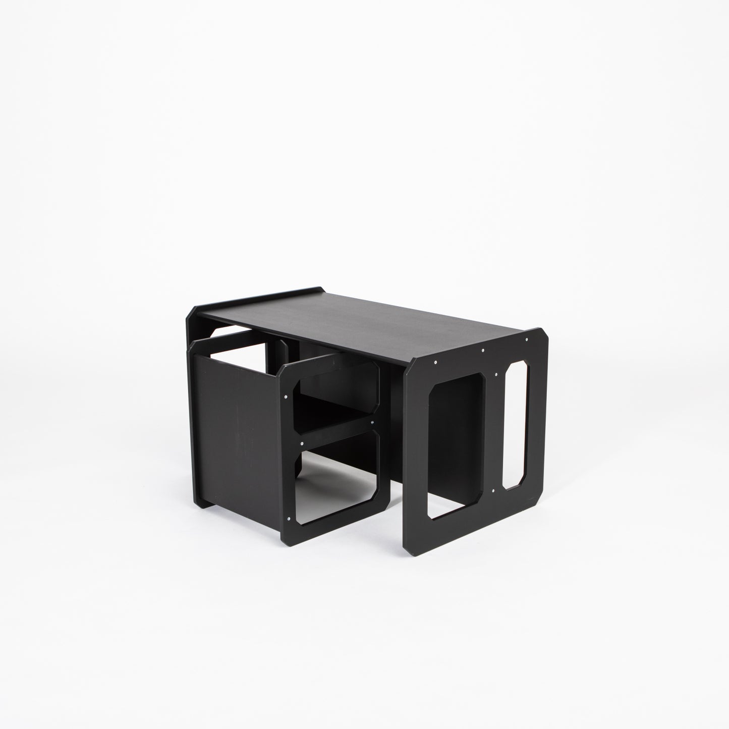 White Montessori weaning table with chair, angled product view