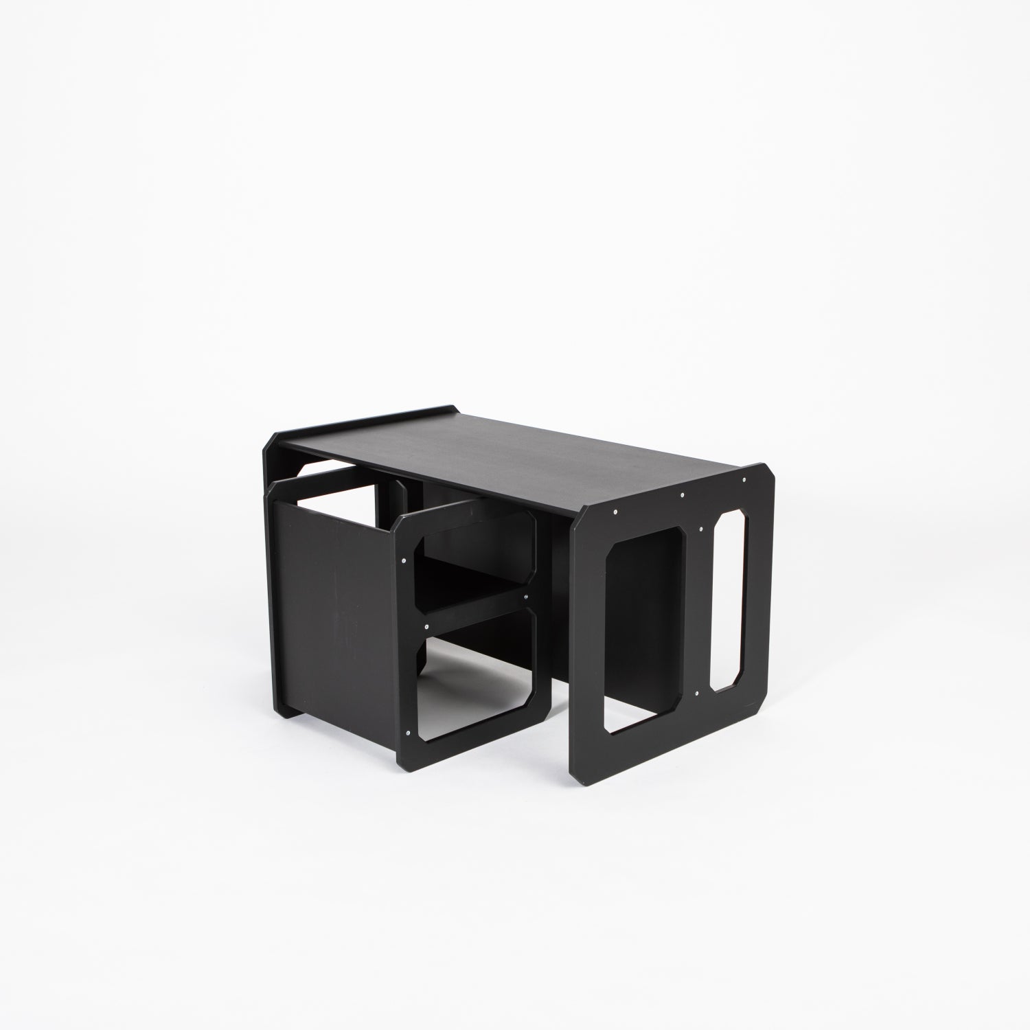 White Montessori weaning table with chair, angled product view