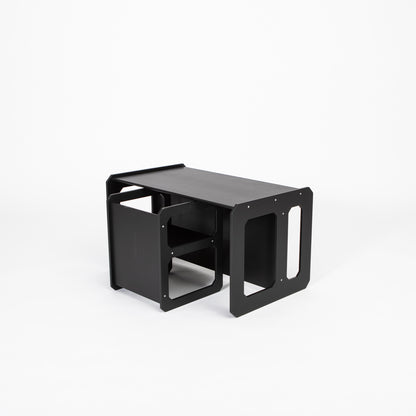 White Montessori weaning table with chair, angled product view