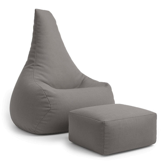 Tearo taupe bean bag chair with matching footrest in soft polystyrene fill fabric