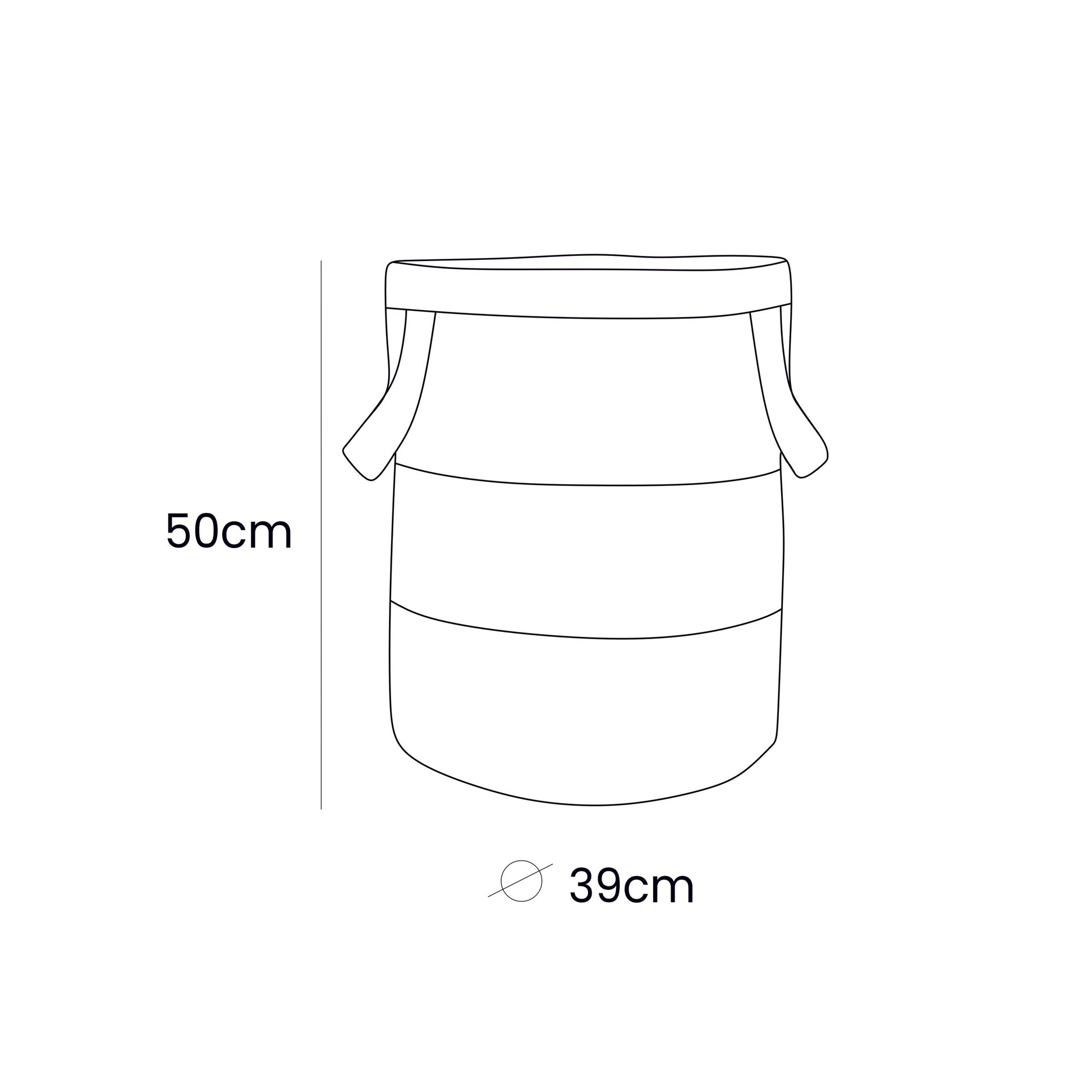 Powder pink toy storage basket dimensions showing 50cm height and 39cm width