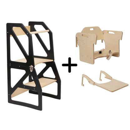Complete Modustep kitchen tower and high chair combo with all pieces shown
