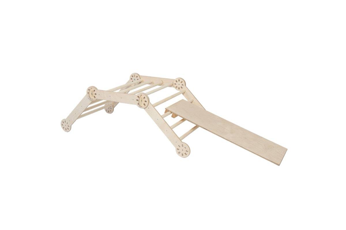 Folded climbing triangle in compact flat position showing foldable design