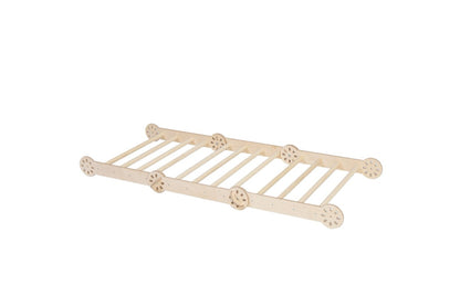 Flat ramp component with wooden rungs and white connector wheels