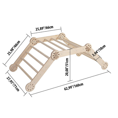 Climbing triangle dimensions and measurements labeled with metric conversions