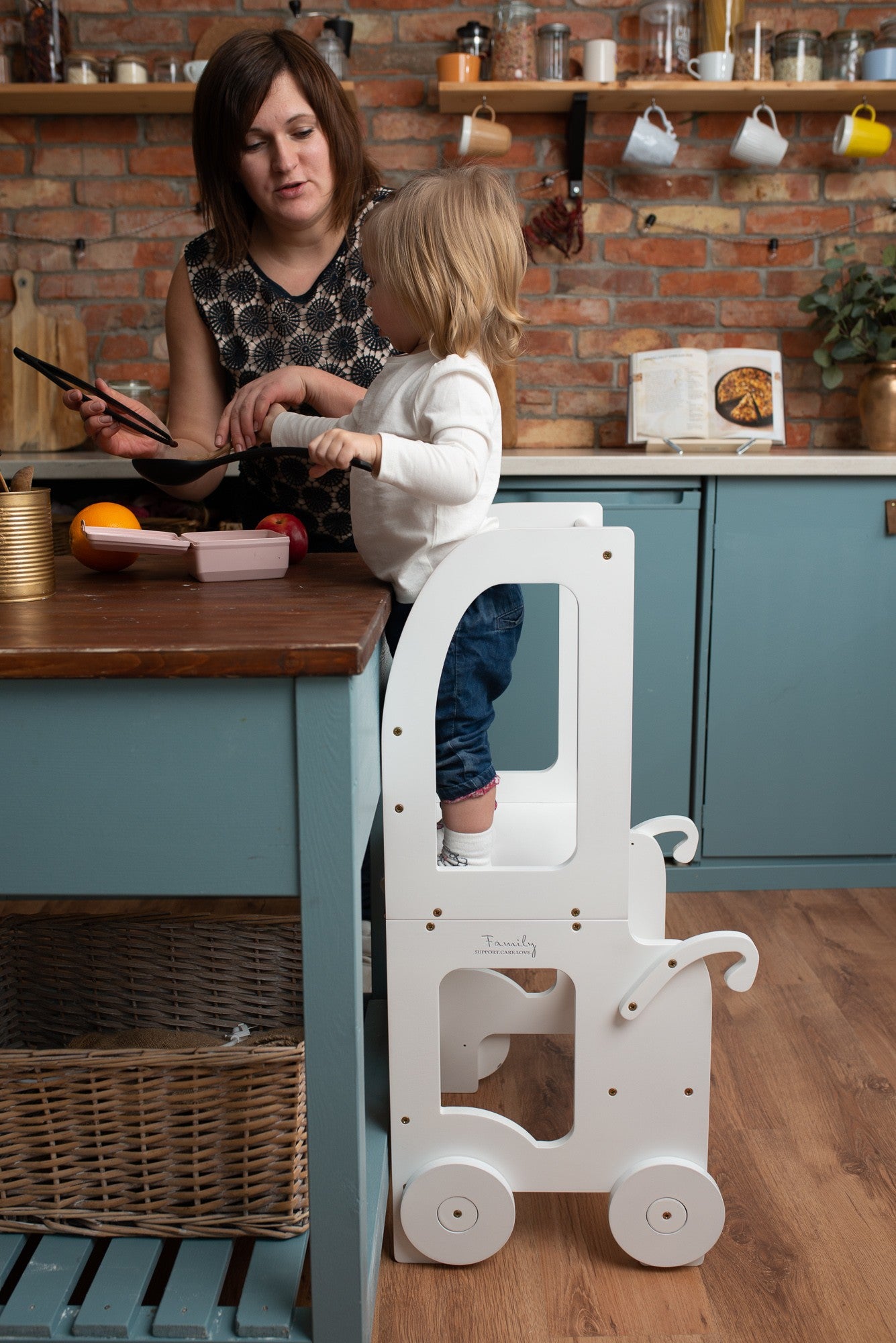 Family-scl Trolley Kitchen Helper learning tower in pastel color for nursery