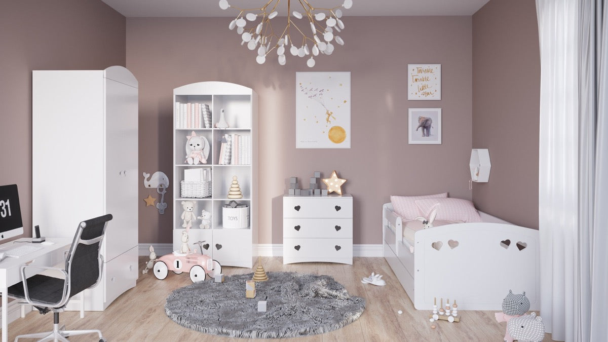 Complete white nursery furniture set including Julia wardrobe in coordinated bedroom design