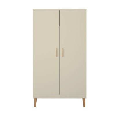 Kocot Kids Kubi cashmere wardrobe front view showing two doors with oak handles and tapered wooden legs
