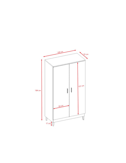 Kubi wardrobe dimension diagram showing height, width and depth measurements