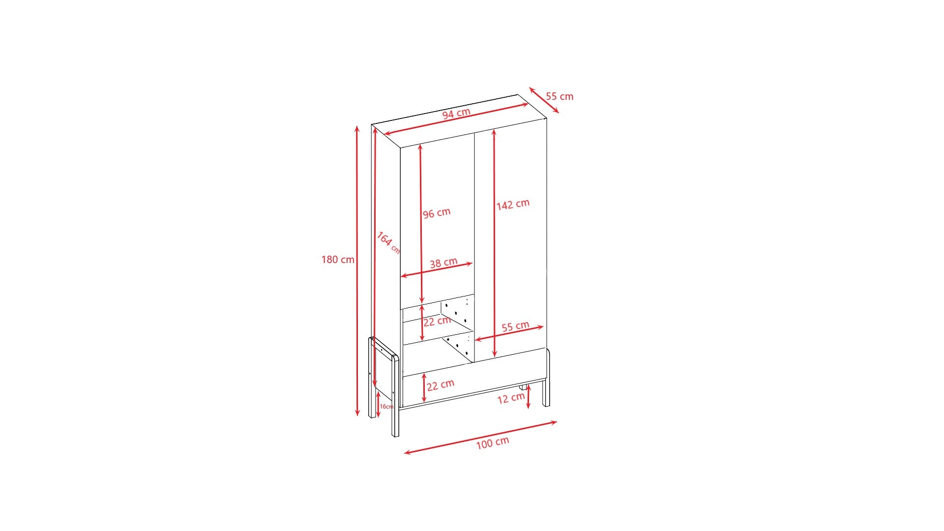 Technical dimension diagram of Victor children's wardrobe with measurements and interior layout details