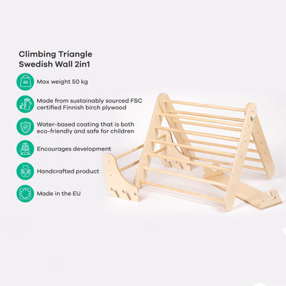 Pikler triangle climber with Swedish wall product specifications and certifications