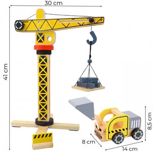 Șantier de construcție din lemn cu vehicule